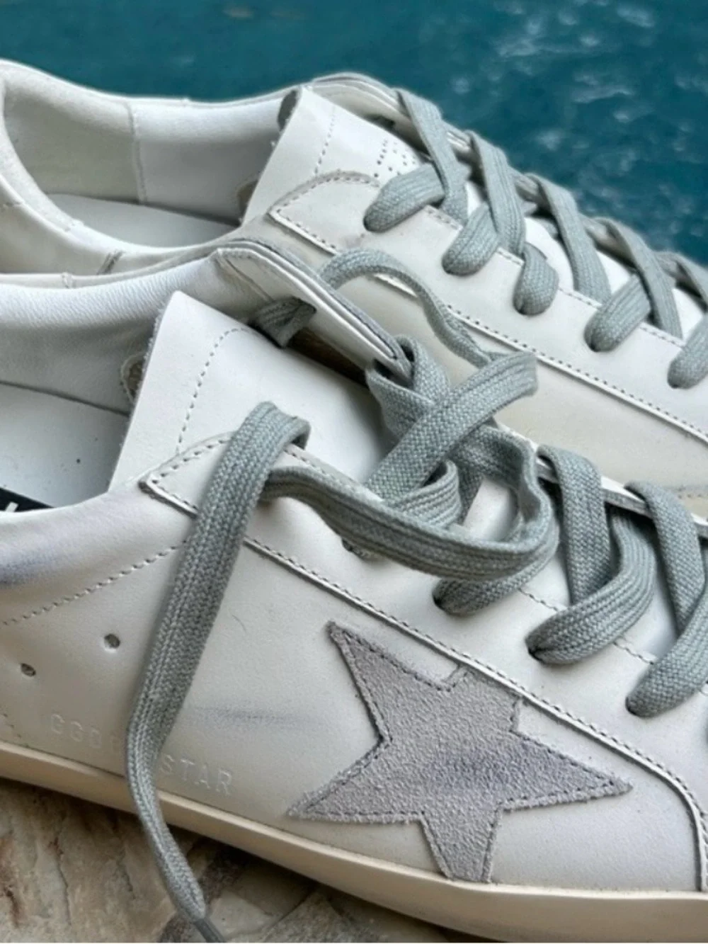 Golden Goose Style Men’s White Leather Sneakers with Gray Laces